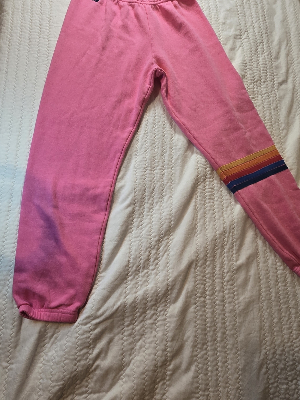 Aviator Nation Pink Sweatpants with Rainbow Leg Stripes